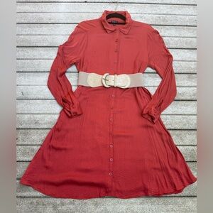 Torrid Red Long Sleeve Dress with Beige Belt